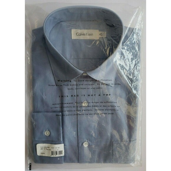 Calvin Klein Designer's Men's Long Sleeve Blue Dress Shirt 16"  34" x 35" NEW - Picture 8 of 11
